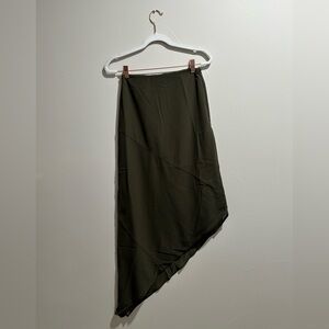 12th Tribe Asymmetrical Olive Maxi Skirt